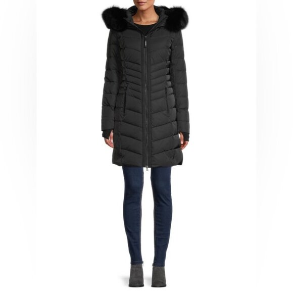 NWT OOKPIK Axel Fox Fur-Trim Hooded Puffer Coat Size XS - Picture 1 of 9